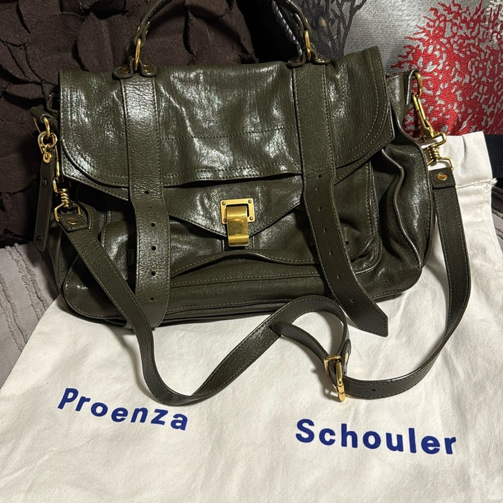 Hot Colour!! Proenza Schouler PS1 Medium Lux Military Green Lambskin Bag